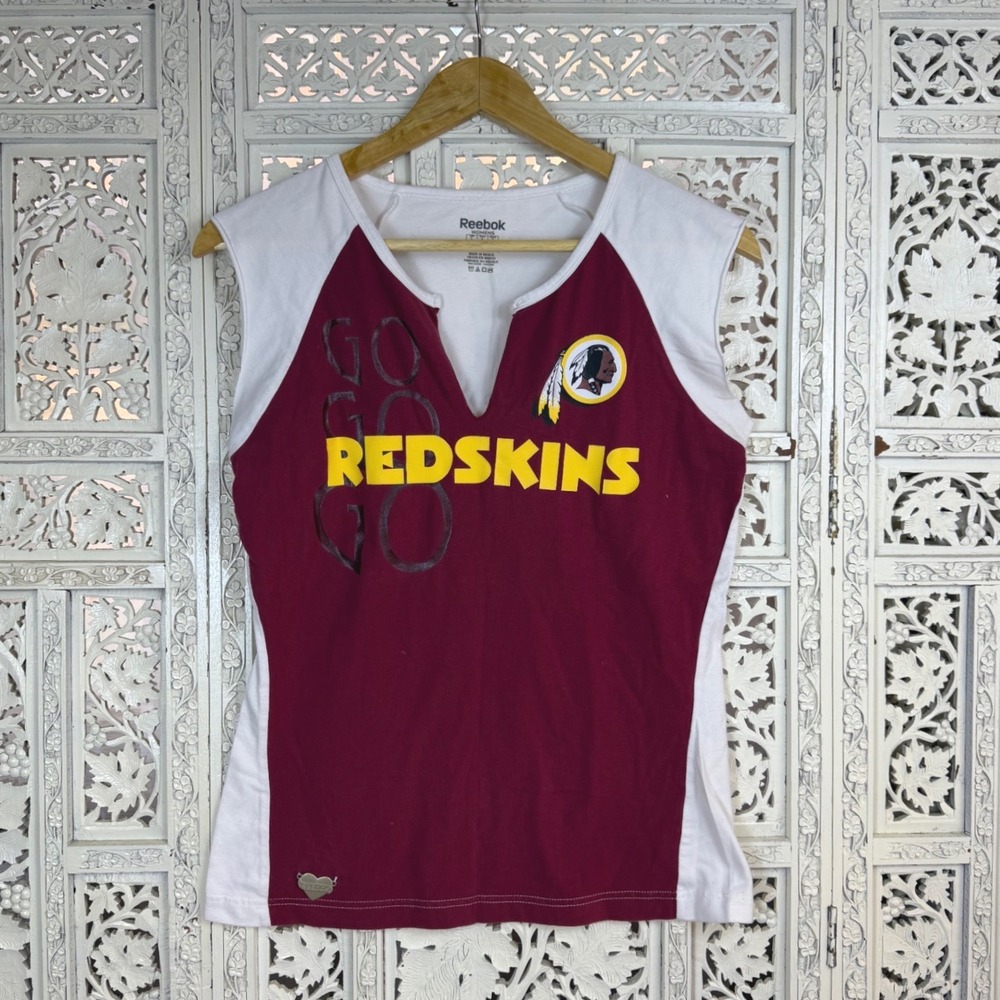Washington Redskins Commanders Reebok Logo Cap Sleeve Fitted Womens T Shirt Sz L